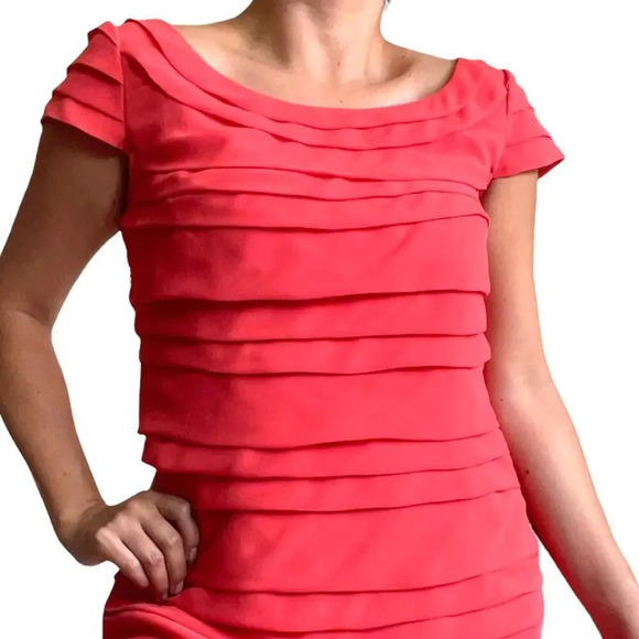French Connection Tiered Layered Summer Coral Penny Dress Size 40 - Picture 2 of 12